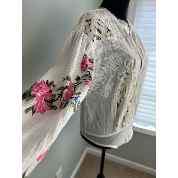 NWOT Free People Ivory Combo Making Harmony Embroidered Bodysuit Blouse- SML - Picture 3 of 10
